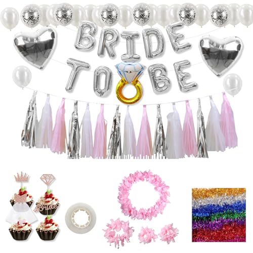 ICONAT JGA Deko Luftballons Set,BRIDE TO BE,Party Deko Zubehör Accessories für Junggesellenabschied Frauen Bachelorette Bridal Shower, Abschied Party, Bachelorette Party (Silber) von ICONAT