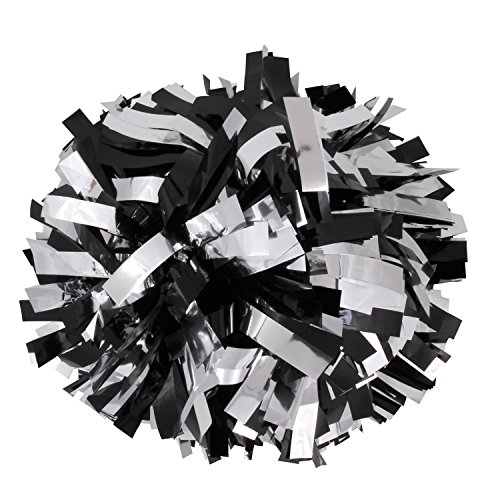 Metallic Cheerleader Cheerleading Pom Poms 15,2 cm 1 Paar 2 Stück (Schwarz/Silber) von ICObuty