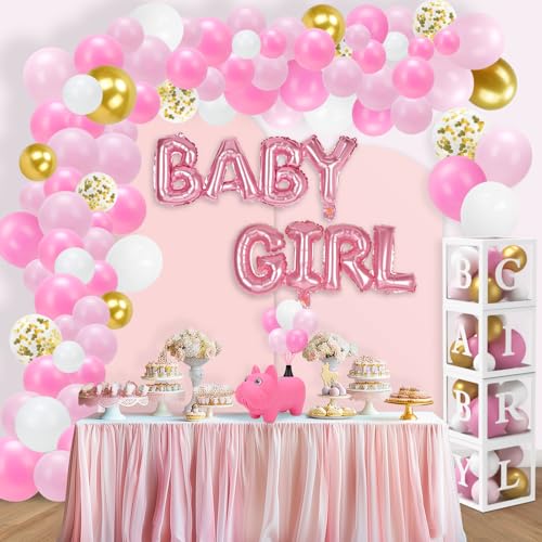 Rosa Babyparty-Dekorationen für Mädchen mit elektrischer Ballonpumpe, Babyparty-Dekorationen für Mädchen, Party-Dekoration, Baby-Dusche-Dekoration, Baby-Girl-Dekorationen für die Dusche von ID IDAODAN