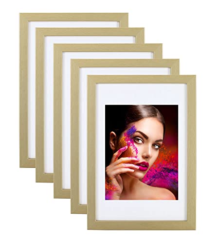 IDEAL TREND 2er 3er 5er Set Holz Bilderrahmen Lifestyle Plexi Foto Rahmen Collage Wanddeko Poster HR-25: Farbe: 5er Pack Gold | Format: 15x20 von IDEAL TREND