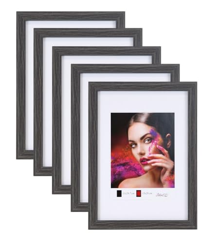 IDEAL TREND 2er 3er 5er Set Holz Bilderrahmen Lifestyle Plexi Foto Rahmen Collage Wanddeko Poster HR-25: Farbe: 5er Pack Grau | Format: 40x50 von IDEAL TREND