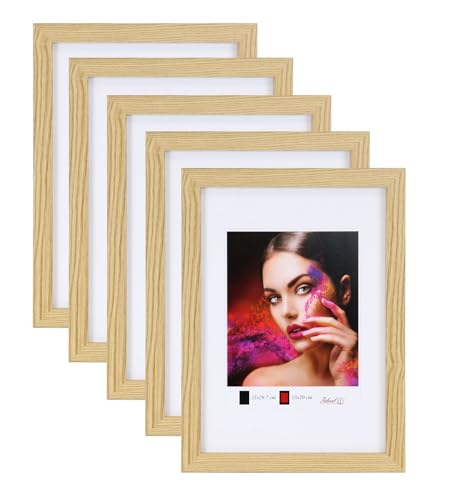 IDEAL TREND 2er 3er 5er Set Holz Bilderrahmen Lifestyle Plexi Foto Rahmen Collage Wanddeko Poster HR-25: Farbe: 5er Pack Natur | Format: 40x50 von IDEAL TREND