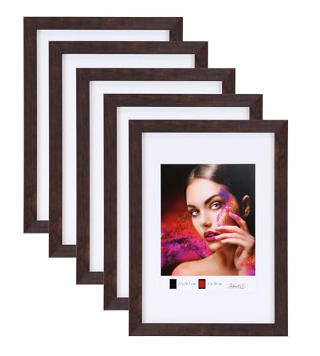 IDEAL TREND 2er 3er 5er Set Holz Bilderrahmen Lifestyle Plexi Foto Rahmen Collage Wanddeko Poster HR-25: Farbe: 5er Pack Nuss | Format: 20x30 von IDEAL TREND