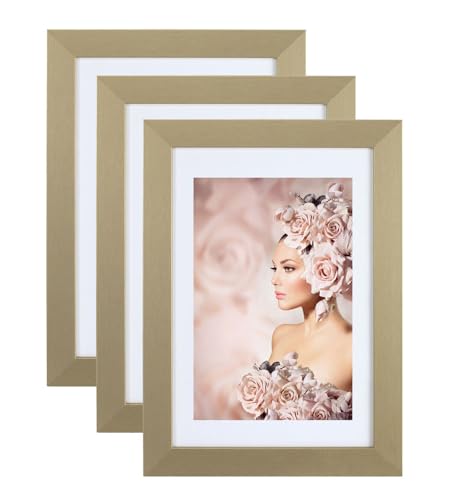 IDEAL TREND 3er Pack Holz Bilderrahmen Foto Plexi Rahmen Acryl Collage Wanddeko Poster S215: Farbe: Gold | Format: 40x60 von IDEAL TREND