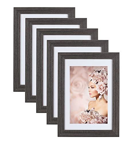 IDEAL TREND 5er Pack Holz Bilderrahmen Foto Plexi Rahmen Acryl Collage Wanddeko Poster S215: Farbe: Grau | Format: 21x29,7 A4 von IDEAL TREND