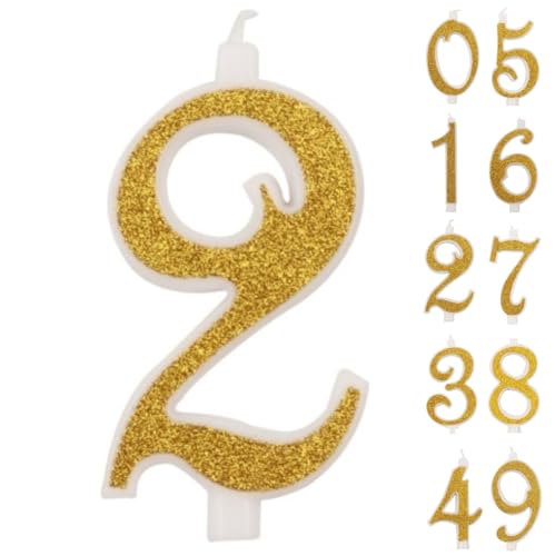 IDEGOS 10 cm Geburtstagskerzen, Zahl 9, 3D, goldfarben, glitzernd, Dekoration für Kuchen, Geburtstag, Kerzen für Kuchen, Hochzeit (Gold, 2) von IDEGOS