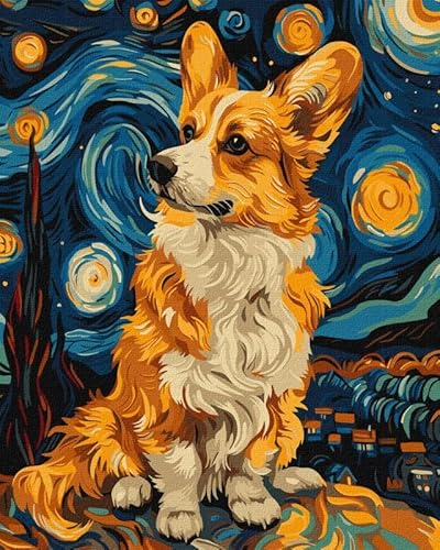 IDEYKA Ein liebenswerter Corgi - Malen nach Zahlen für Erwachsene, einfaches Acryl-Malen nach Zahlen für Erwachsene, malen nach zahlen erwachsene mit rahmen,DIY-als Geschenk, 40х50cm von IDEYKA