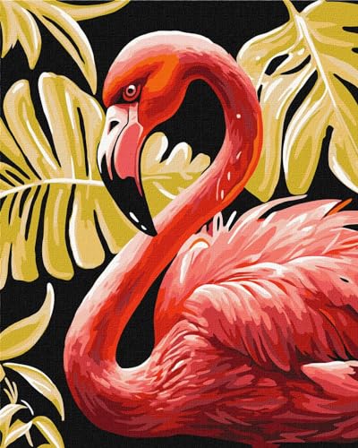 IDEYKA Eleganter Flamingo mit metallischen Farben Extra - Malen nach Zahlen für Erwachsene, einfaches Acryl-Malen nach Zahlen, malen nach zahlen erwachsene mit rahmen,DIY-als Geschenk, 40х50cm von IDEYKA