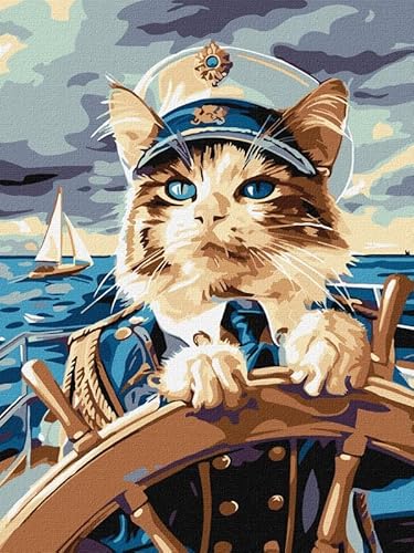 IDEYKA Katze Admiral - Malen nach Zahlen für Erwachsene, einfaches Acryl-Malen nach Zahlen für Erwachsene, malen nach zahlen erwachsene mit rahmen,DIY-Malen nach Zahlen als Geschenk, 30х40cm von IDEYKA