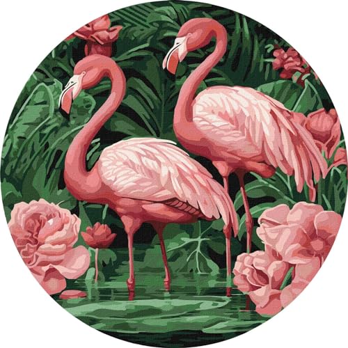 IDEYKA Flamingos in Blumen - Malen nach Zahlen für Erwachsene, 39cm, Modern, Natur, Acryl, Rahmen, DIY-Malen nach Zahlen als Geschenk von IDEYKA