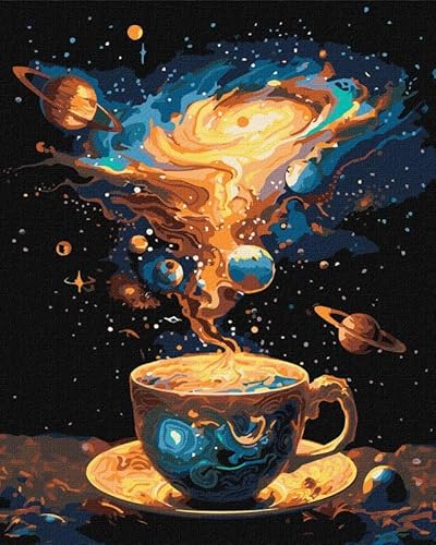 IDEYKA Space Tea Party mit metallischen Farben - Malen nach Zahlen für Erwachsene, einfaches Acryl-Malen nach Zahlen für Erwachsene, malen nach zahlen erwachsene mit rahmen,DIY-als Geschenk, 40х50cm von IDEYKA