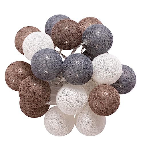 IDIMEX Lichterkette Amici mit 20 Baumwollkugeln in weiß/grau/braun, Lichtergirlande mit LED Licht warmes weiß, Cotton Balls Girlande batteriebetrieben von IDIMEX