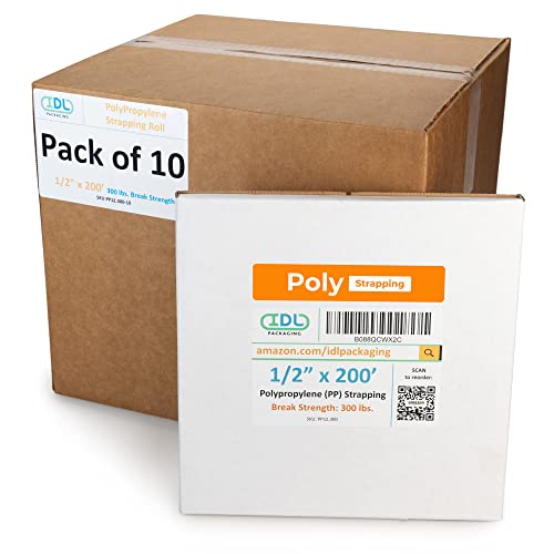 IDL Packaging 1,27 cm x 500 m Polypropylen (PP) Umreifungsrolle in selbstdosierter Box (10 Stück), 136 kg Bruchfestigkeit – Poly-Band-Verpackungsgurte von IDL Packaging