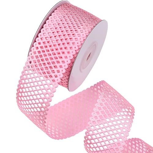 Dekoratives rosa Band für Kranz, 3,8 cm, hohlgeschnittenes Band für große Schleifen, Baum, Urlaub, Outdoor-Dekoration, Ostern von IDONGCAI