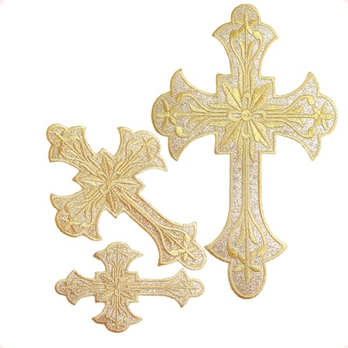 Goldene dekorative Kreuz-Applikationen, glitzernd, metallisch bestickt, religiöses Design von IDONGCAI