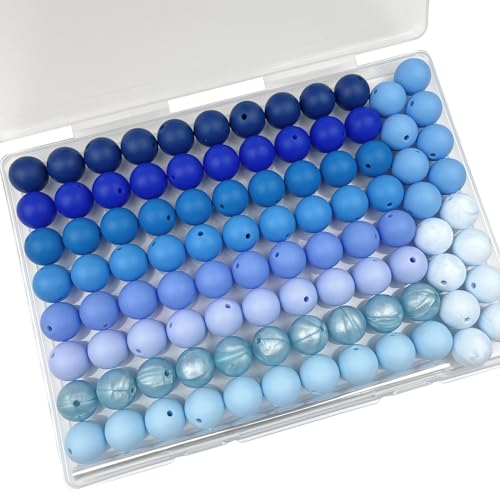 100 Stück 15 mm Silikonperlen, Großpackung Gummiperlen für Schlüsselanhänger, Perlen für Stifte, Armbänder, Schlüsselbänder, DIY-Set (blau) von IESCOO