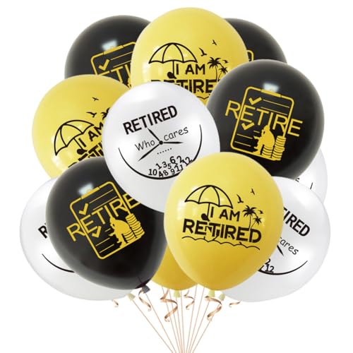 24 Pcs Ruhestand Luftballons,Partydekorationen für den Ruhestand,Retirement Party Set,12 Zoll Latex Ballons,Schwarz, weiß, gelb, Rentenparty Zubehör für Männer und Frauen von IFHDO