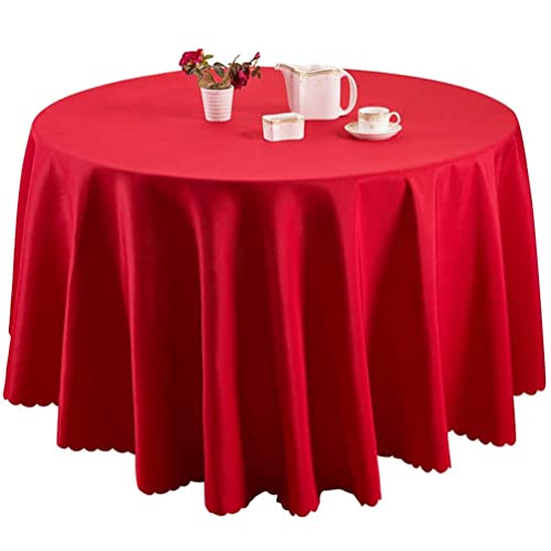 IFIKK Rund Tischdecke, Tischdecke Abwaschbar, Wasserabweisend Tischtuch, Table Cloth, Tafeldecke mit Saum, Tischtücher Fleckschutz Pflegeleicht Abwaschbar (Rund: 220cm, Rot) von IFIKK