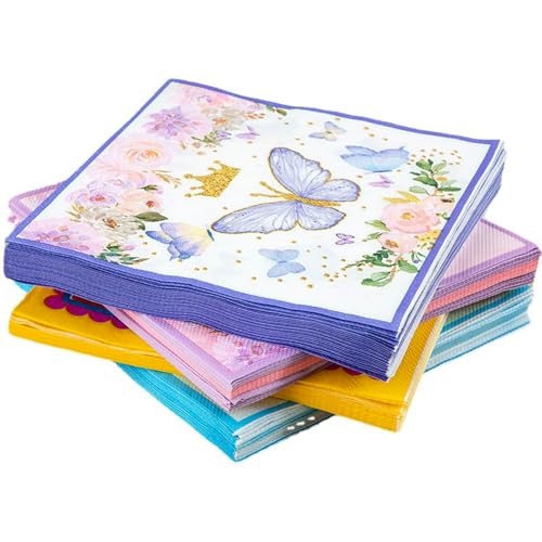 80 Stück Blumen Servietten Frühling Tischdeko, 33x33cm Servietten Schmetterling Floral Papierservietten für Geburtstag Hochzeit Partytisch Deko von IFUDE