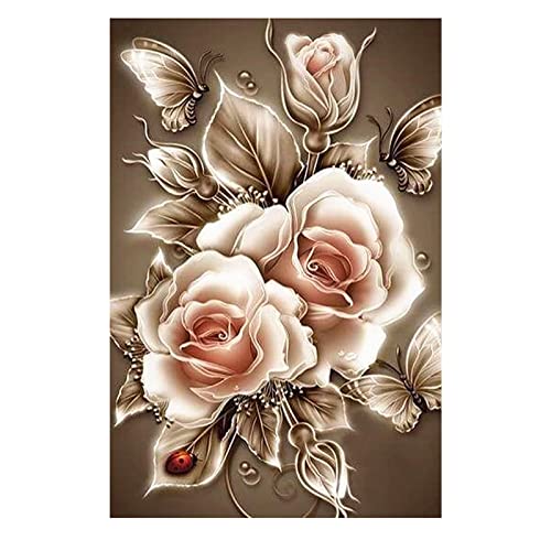 IFUDE 5D Diamond Painting Erwachsene,Rose Diamant Painting Bilder Vintage Blumen Runde Steine DIY Diamantmalerei-sets für Anfänger Zuhause Décor 30x40cm von IFUDE