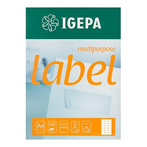 Vielzweck und Adress Etiketten 70 x 36 mm - 100 Blatt á 24 Labels - 2.400 Stück - IGEPA Premium Aufkleber für Laser- und Inkjetdrucker sowie Kopiergerät von IGEPA