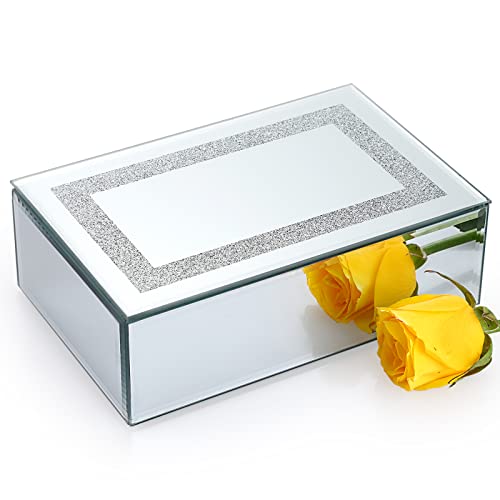 IGNPION Schmuckbox aus Glas mit Deckel Spiegelglas Schmuckschatulle mit zerkleinerten Diamanten Schmuckbox Schmuckkiste Schmuckkoffer für Schmuck Geschenk für Muttertag Hochzeit Weichnachten(Silber) von IGNPION