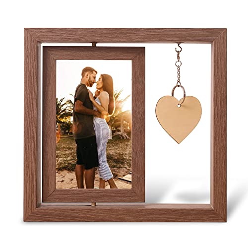 IGRARK Holz Bilderrahmen, Doppelseitigen Fotorahmen Drehen mit Herz Deko, Portraitrahmen Rahmen Frame für den Schreibtisch Familie Hochzeit Geschenke, Hält 2 Fotos 15x10cm (Braun) von IGRARK