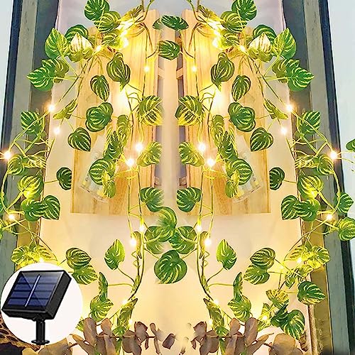 IGRARK Lichterkette Außen Solar, 10M/32Ft 100LED Wassermelonenblätter solarlichterkette für außen garten deko, lichternetz balkon licht für Hochzeit, Zaun, Camping, Weihnachten, Partys, Terrasse von IGRARK