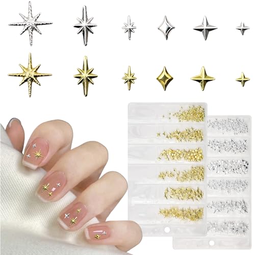 IGXX Gold Silber 3D Nail Charms,Star Nail Gems Nail Studs,Mixed Stars Nail Art Charms,Nail Accessories,Resin Cute Nail Rhinestone Glitter for Nail Art, Craft and Decoration(Gold Silber) von IGXX