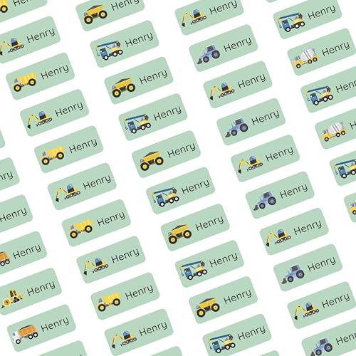 LabelKids – Namensaufkleber Baumaschinen – 160 Stück personalisierte Namensetiketten für Kinder – Namenssticker wasserfest & langlebig – Sticker Namen für Schule, Kita, Trinkflaschen & Brotdosen von IH Engineering BV