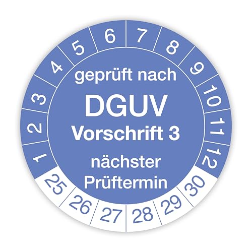 Prüfplakette „Geprüft nach DGUV Vorschrift 3“ – 140 Stück – Selbstklebende, UV-beständige und wetterfeste Prüfetiketten für Betriebsmittelprüfungen, Inspektionen, Leitern und Tritte (Ø 30 mm, Blau) von IH Engineering BV