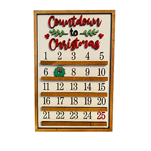 Countdown bis Weihnachtskalender aus Holz mit beweglicher Weihnachtsdekoration Countdown bis Weihnachtskalender Statue Solarlicht (Rot #1, Einheitsgröße) von IHEHUA