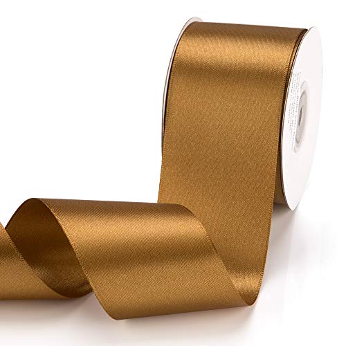 IHKFILAN Satinband, in Golden Brown (50 mm x 22.86 m), matt glänzendes Geschenkband, edles Schleifenband zum Dekorieren & Basteln, zum Einpacken besonderer Geschenke, für Hochzeiten, Taufen, uvm von IHKFILAN