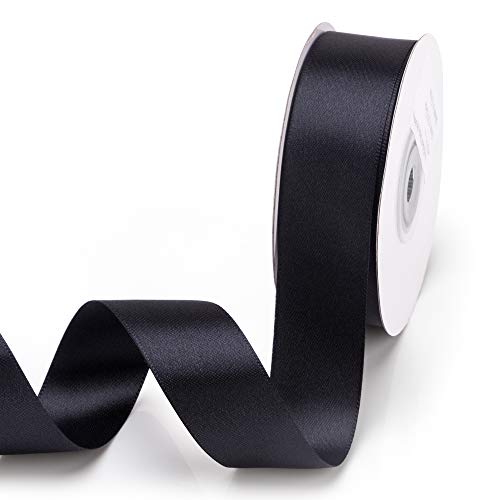 IHKFILAN Satinband, in Schwarz (25 mm x 22.86 m), matt glänzendes Geschenkband, edles Schleifenband zum Dekorieren & Basteln, zum Einpacken besonderer Geschenke, für Hochzeiten, Taufen, uvm von IHKFILAN