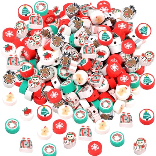 Perlen Weihnachten 200 Stück Weihnachtsperlen zum Auffädeln Bastelperlen Weihnachten Clay Perlen Set Tonperlen Beads Schmuck Weihnachten DIY Armband Halskette Ohrringe von IHLOOTD