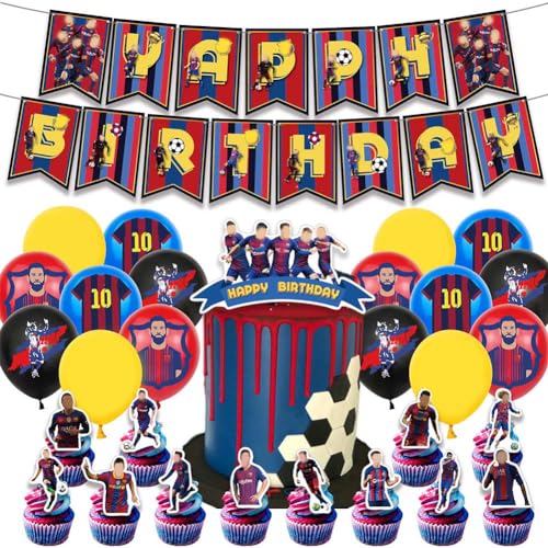 Fussball Party Geburtstag Deko,30Pcs Fußball Thema Party Geburtstagsdekoration Fussball Geburtstagsparty Set Kindergeburtstag Party Supplie Happy Birthday Banner Cake Toppers Ballon von IHLux