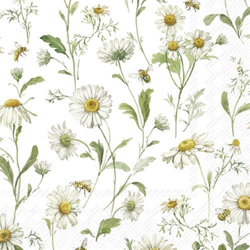 IHR - C 1068000 - Cocktail Papierservietten, Daisies, Gänseblümchen, grün, 20 Stück, 12,5cm x 12,5cm, 3 lagig von IHR Ideal Home Range