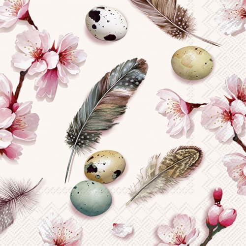 IHR - C 1068760 - Cocktail Papierservietten, Beautiful Sakura, cremefarben, 20 Stück, 12,5cm x 12,5cm, 3 lagig von IHR Ideal Home Range