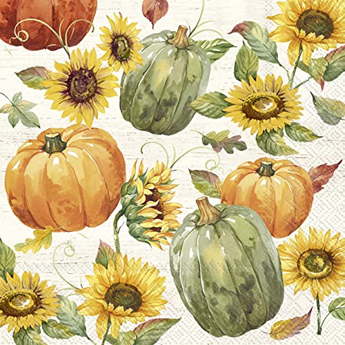 IHR Ideal Home Range - Papierservietten GLORY HARVEST cream 20 St. Cocktail-Servietten Herbstmotiv Sonnenblume 25 cm x 25 cm von IHR Ideal Home Range