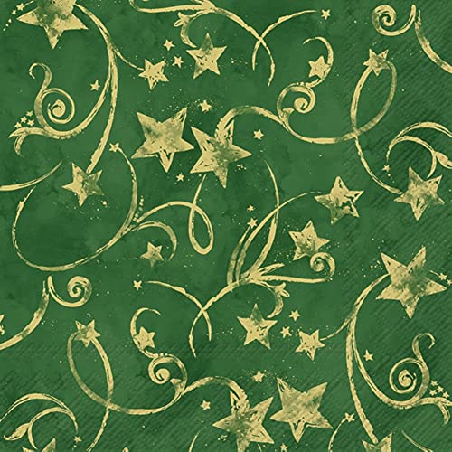 IHR Ideal Home Range - Servietten Goldstern STAR GARLAND green gold goldene Sterne Sternschuppen Sternenhimmel 20 St. Lunch-Servietten 33 cm x 33 cm von IHR Ideal Home Range