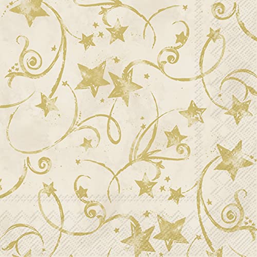 IHR Ideal Home Range - Weihnachtservietten STAR GARLAND cream gold Weihnachtssterne goldener Stern Sterne am Himmel 20 St. Lunch-Servietten 33 cm x 33 cm von IHR Ideal Home Range