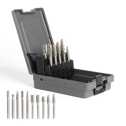 10-teiliges Hartmetall-Frässtift-Set mit 1/4-Zoll-Schaft, doppelter Schnitt, solide Elektrowerkzeuge, TC-Rotationsfeilen-Bits für Stabschleifer, Metall, Holz, Beton, Kunststoff, Schleifen, Schnitzen von IHVBRHHM