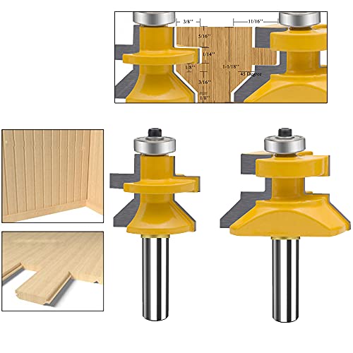 2-teiliges Nut- und Federfräser-Set für Bodenbeläge, 1/2-Zoll-Schaft, V-förmiges Fräser-Set für Wandvertäfelungen und Bodenbeläge mit Kantenanleimung, Fräserwerkzeuge für die Holzbearbeitung (1/2, von IHVBRHHM