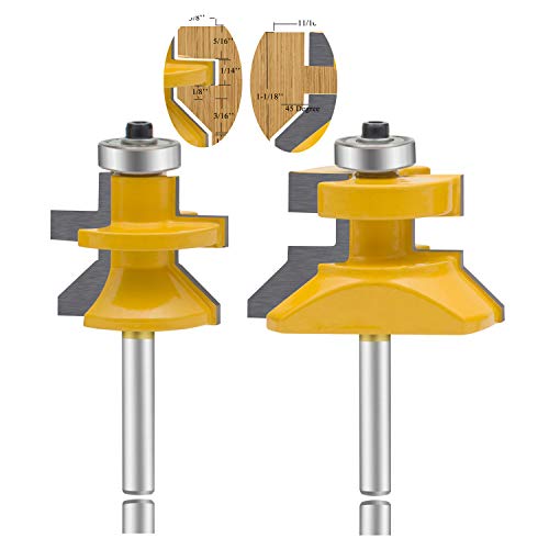 2-tlg. Nut- und Federfräser-Set für Bodenbeläge mit 1/4-Zoll-Schaft, passendes Fräser-Set für V-förmige Wandvertäfelungen und Bodenbeläge mit Kantenanleimung (1/4-Fase) von IHVBRHHM