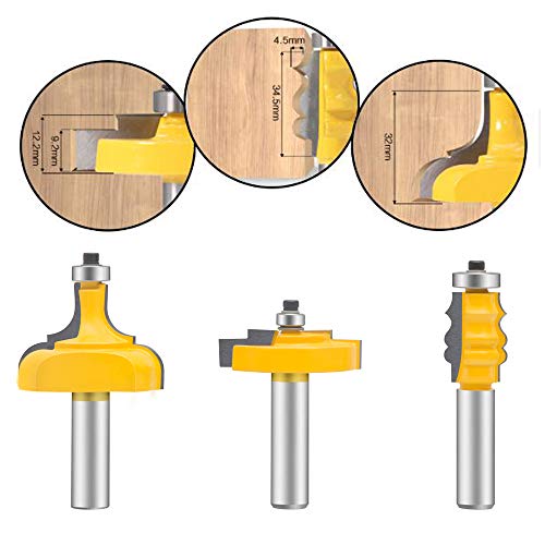 3-teiliges Fräserset, 1/2-Zoll-Schaft, komplette Fräser für die Herstellung von Bilderrahmen und Schränken, Fräsersets für Holzleisten, Tür- und Schubladenkanten (1/2-klassisch) von IHVBRHHM