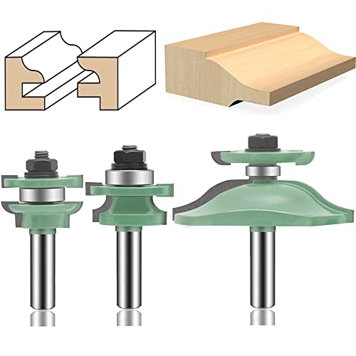 3-teiliges Fräserset, 1/2-Zoll-Schaft, rund, für erhabene Platten, Schranktüren, Karnivorenschienen und Pfostenfräser, Holzfräser für die Holzbearbeitung, Nut- und Federfräswerkzeug aus Hartmetall f von IHVBRHHM