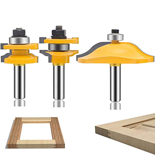 3-teiliges Fräserset, 1/2-Zoll-Schaft, rund, über erhabene Schranktürschienen und Holmfräser, Holzfräser für die Holzbearbeitung, Nut- und Federfräswerkzeug aus Hartmetall (Gold) von IHVBRHHM