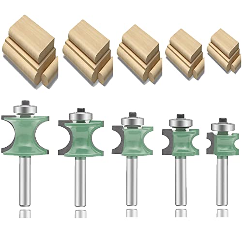 5-teiliges Formfräser-Set mit 1/4-Zoll-Schaft, Fräser-Sets zum Eckenrunden und Kantenformen, Rundungs- und Perlenfräser-Sets, Fräswerkzeuge für die Holzbearbeitung, Hartmetall-CNC-Fräser (YO01) von IHVBRHHM