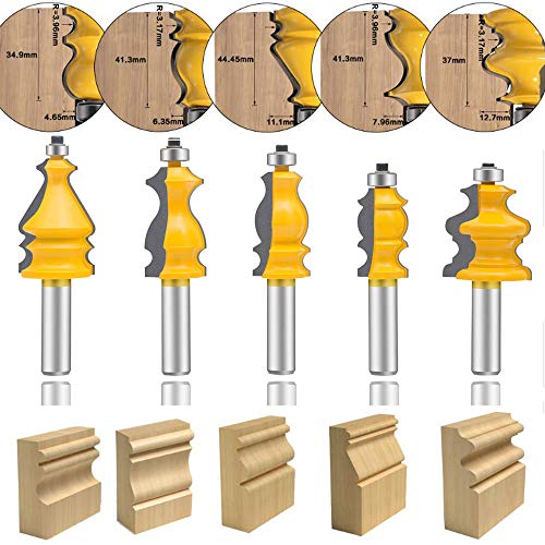 5-teiliges Fräserset mit 1/2-Zoll-Schaft für architektonische Formgebung, Fräserset zum Abrunden von Ecken und Kanten, Fräserwerkzeuge für die Holzbearbeitung, Hartmetallfräser, CNC-Fräser (FJ-55) von IHVBRHHM