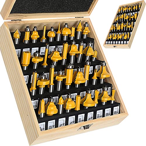 Fräser-Bit-Set mit 1/2-Zoll-Schaft, 37-teilig, Bilderrahmen-Formgebung, Holzbearbeitungs-Fräser-Sets, Bits, Holzhartmetall-CNC-Schneidwerkzeug für Türen, Tische (Silber) von IHVBRHHM